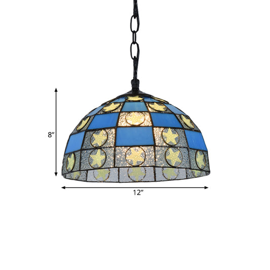 12"/16" Wide Black 1 Light Pendant Lighting Fixture Tiffany-Style Blue Glass Star Hanging Lamp Kit Clearhalo 'Ceiling Lights' 'Industrial' 'Middle Century Pendants' 'Pendant Lights' 'Pendants' 'Tiffany close to ceiling' 'Tiffany Pendants' 'Tiffany' Lighting' 317789