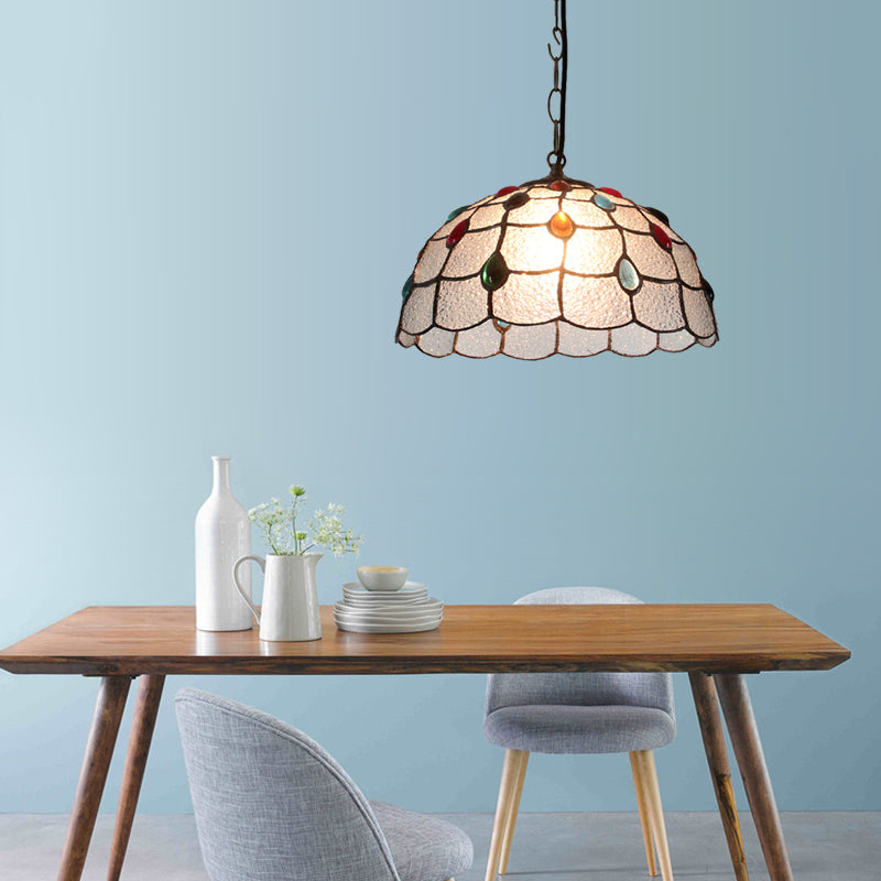 12"/16" Wide 1 Light Pendulum Light Tiffany Beaded Blue/Textured Silver Glass Ceiling Pendant for Dining Room Clearhalo 'Ceiling Lights' 'Industrial' 'Middle Century Pendants' 'Pendant Lights' 'Pendants' 'Tiffany close to ceiling' 'Tiffany Pendants' 'Tiffany' Lighting' 317793