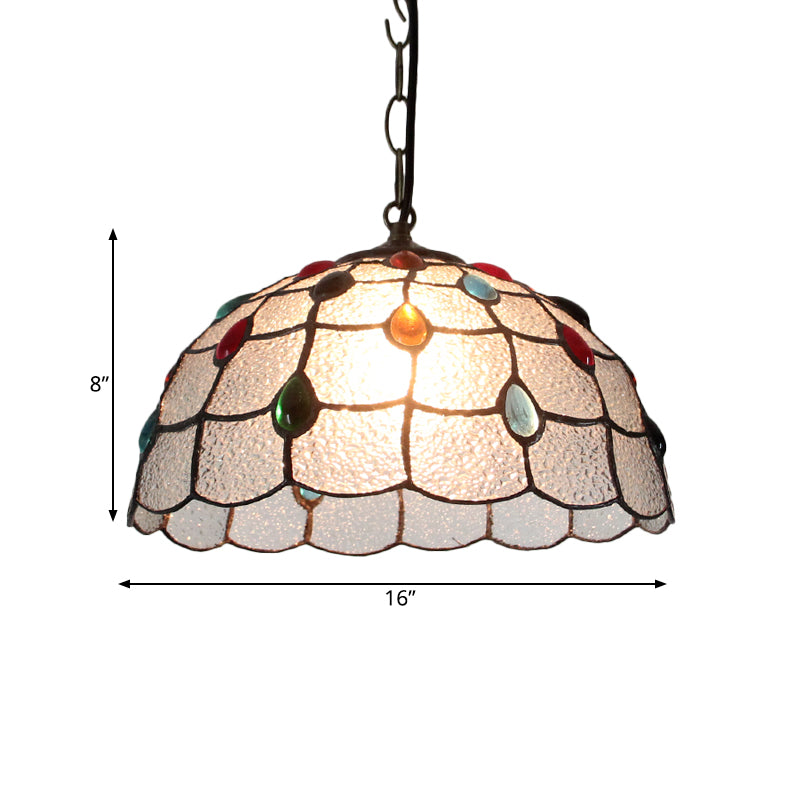 12"/16" Wide 1 Light Pendulum Light Tiffany Beaded Blue/Textured Silver Glass Ceiling Pendant for Dining Room Clearhalo 'Ceiling Lights' 'Industrial' 'Middle Century Pendants' 'Pendant Lights' 'Pendants' 'Tiffany close to ceiling' 'Tiffany Pendants' 'Tiffany' Lighting' 317796