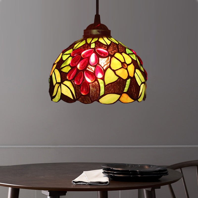 1 Light Grape/Flower/Diamond Pendant Light Kit Victorian White/Red/Yellow Cut Glass Suspension Lamp for Kitchen Clearhalo 'Ceiling Lights' 'Industrial' 'Middle Century Pendants' 'Pendant Lights' 'Pendants' 'Tiffany close to ceiling' 'Tiffany Pendants' 'Tiffany' Lighting' 317821