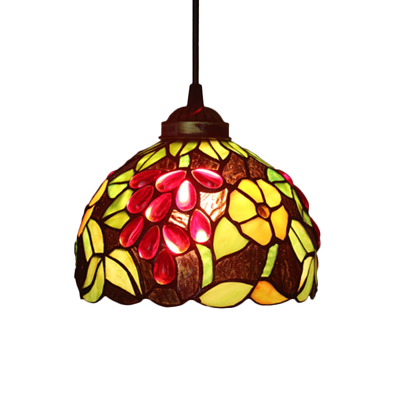 1 Light Grape/Flower/Diamond Pendant Light Kit Victorian White/Red/Yellow Cut Glass Suspension Lamp for Kitchen Clearhalo 'Ceiling Lights' 'Industrial' 'Middle Century Pendants' 'Pendant Lights' 'Pendants' 'Tiffany close to ceiling' 'Tiffany Pendants' 'Tiffany' Lighting' 317822