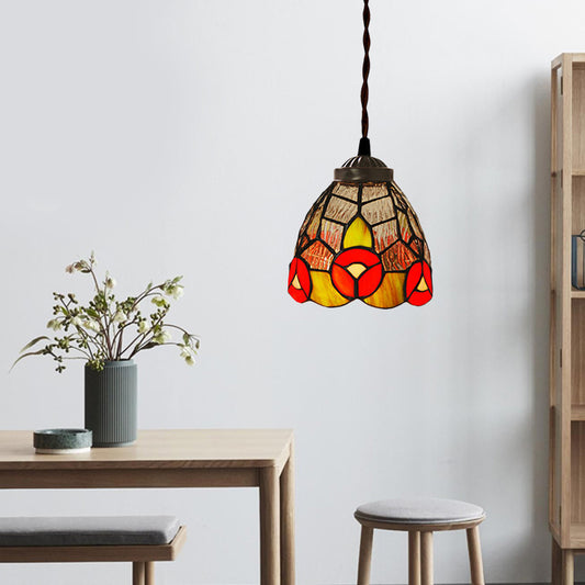 1 Light Hanging Pendant Baroque Dragonfly/Flower Red/Green Stained Glass Suspension Lighting Fixture for Kitchen Red Clearhalo 'Ceiling Lights' 'Industrial' 'Middle Century Pendants' 'Pendant Lights' 'Pendants' 'Tiffany close to ceiling' 'Tiffany Pendants' 'Tiffany' Lighting' 317845