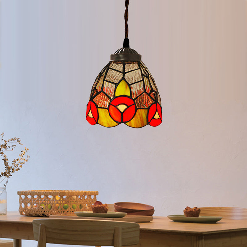 1 Light Hanging Pendant Baroque Dragonfly/Flower Red/Green Stained Glass Suspension Lighting Fixture for Kitchen Clearhalo 'Ceiling Lights' 'Industrial' 'Middle Century Pendants' 'Pendant Lights' 'Pendants' 'Tiffany close to ceiling' 'Tiffany Pendants' 'Tiffany' Lighting' 317846