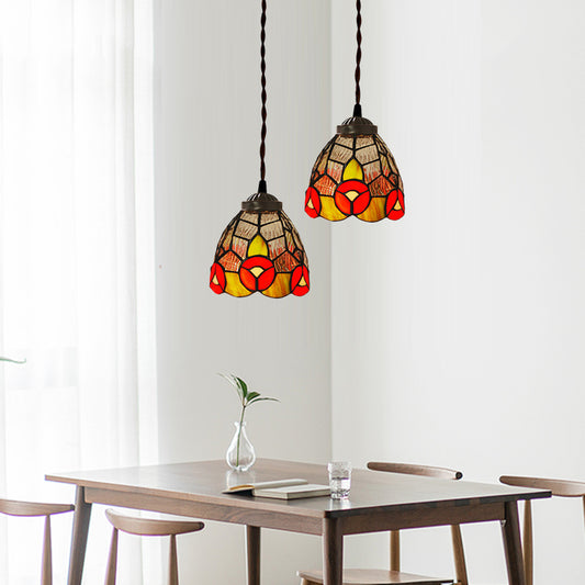 1 Light Hanging Pendant Baroque Dragonfly/Flower Red/Green Stained Glass Suspension Lighting Fixture for Kitchen Clearhalo 'Ceiling Lights' 'Industrial' 'Middle Century Pendants' 'Pendant Lights' 'Pendants' 'Tiffany close to ceiling' 'Tiffany Pendants' 'Tiffany' Lighting' 317847