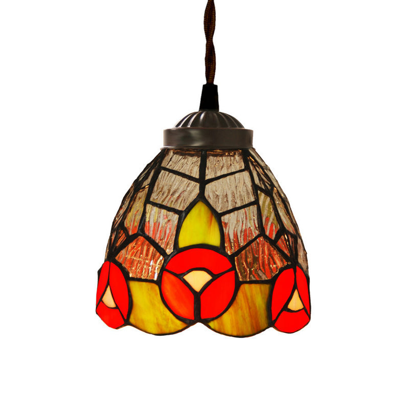 1 Light Hanging Pendant Baroque Dragonfly/Flower Red/Green Stained Glass Suspension Lighting Fixture for Kitchen Clearhalo 'Ceiling Lights' 'Industrial' 'Middle Century Pendants' 'Pendant Lights' 'Pendants' 'Tiffany close to ceiling' 'Tiffany Pendants' 'Tiffany' Lighting' 317848