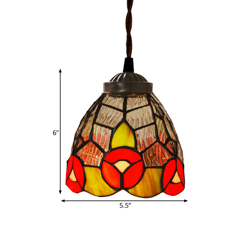 1 Light Hanging Pendant Baroque Dragonfly/Flower Red/Green Stained Glass Suspension Lighting Fixture for Kitchen Clearhalo 'Ceiling Lights' 'Industrial' 'Middle Century Pendants' 'Pendant Lights' 'Pendants' 'Tiffany close to ceiling' 'Tiffany Pendants' 'Tiffany' Lighting' 317849