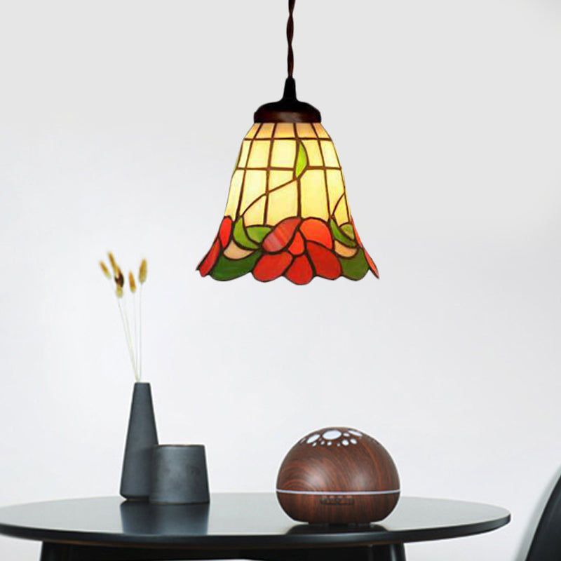 1 Light Bell Ceiling Pendant Mediterranean Red/Pink/Blue Cut Glass Suspension Lighting for Kitchen Clearhalo 'Ceiling Lights' 'Industrial' 'Middle Century Pendants' 'Pendant Lights' 'Pendants' 'Tiffany close to ceiling' 'Tiffany Pendants' 'Tiffany' Lighting' 317854