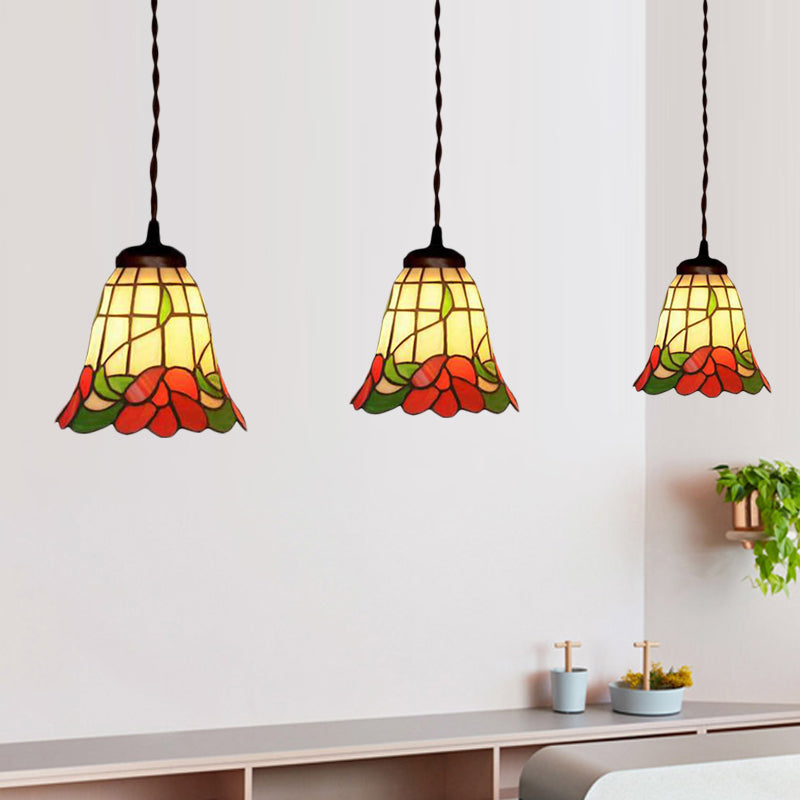 1 Light Bell Ceiling Pendant Mediterranean Red/Pink/Blue Cut Glass Suspension Lighting for Kitchen Clearhalo 'Ceiling Lights' 'Industrial' 'Middle Century Pendants' 'Pendant Lights' 'Pendants' 'Tiffany close to ceiling' 'Tiffany Pendants' 'Tiffany' Lighting' 317855