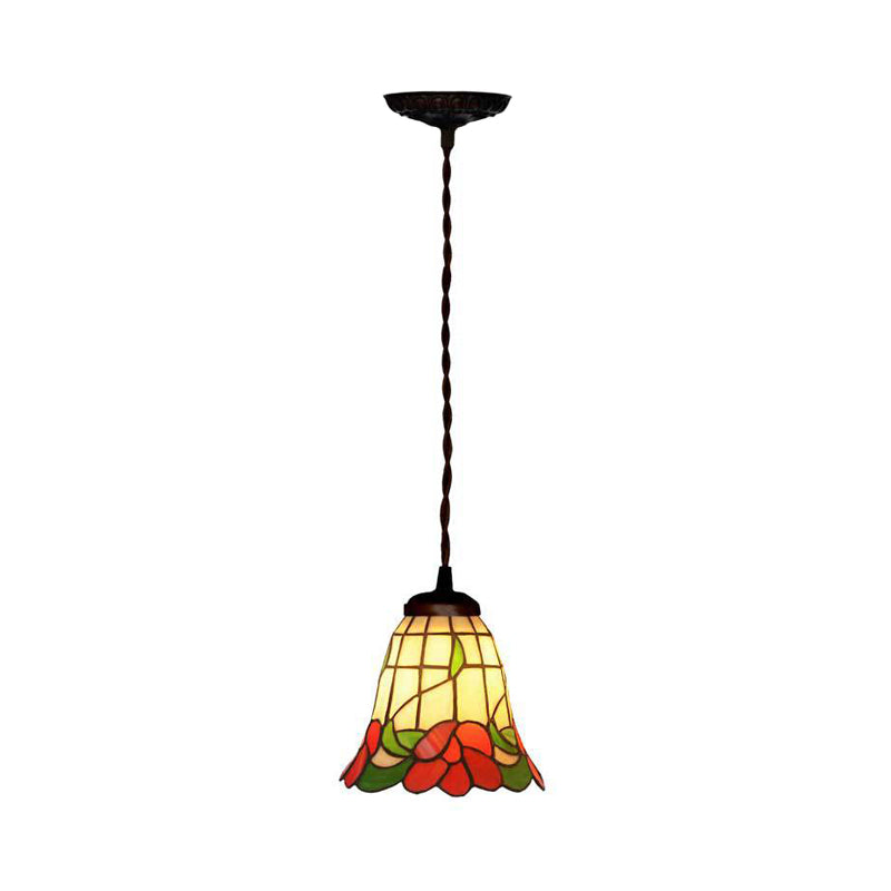1 Light Bell Ceiling Pendant Mediterranean Red/Pink/Blue Cut Glass Suspension Lighting for Kitchen Clearhalo 'Ceiling Lights' 'Industrial' 'Middle Century Pendants' 'Pendant Lights' 'Pendants' 'Tiffany close to ceiling' 'Tiffany Pendants' 'Tiffany' Lighting' 317856