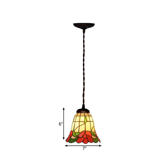 1 Light Bell Ceiling Pendant Mediterranean Red/Pink/Blue Cut Glass Suspension Lighting for Kitchen Clearhalo 'Ceiling Lights' 'Industrial' 'Middle Century Pendants' 'Pendant Lights' 'Pendants' 'Tiffany close to ceiling' 'Tiffany Pendants' 'Tiffany' Lighting' 317857