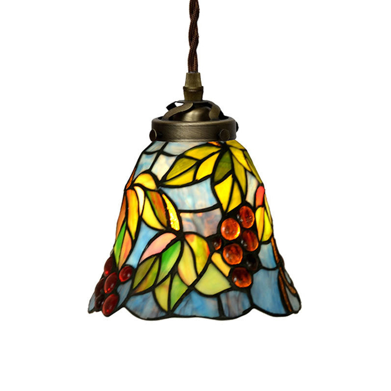 1 Light Bell Ceiling Pendant Mediterranean Red/Pink/Blue Cut Glass Suspension Lighting for Kitchen Blue Clearhalo 'Ceiling Lights' 'Industrial' 'Middle Century Pendants' 'Pendant Lights' 'Pendants' 'Tiffany close to ceiling' 'Tiffany Pendants' 'Tiffany' Lighting' 317858