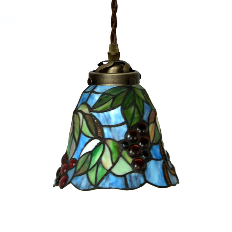 1 Light Bell Ceiling Pendant Mediterranean Red/Pink/Blue Cut Glass Suspension Lighting for Kitchen Clearhalo 'Ceiling Lights' 'Industrial' 'Middle Century Pendants' 'Pendant Lights' 'Pendants' 'Tiffany close to ceiling' 'Tiffany Pendants' 'Tiffany' Lighting' 317859