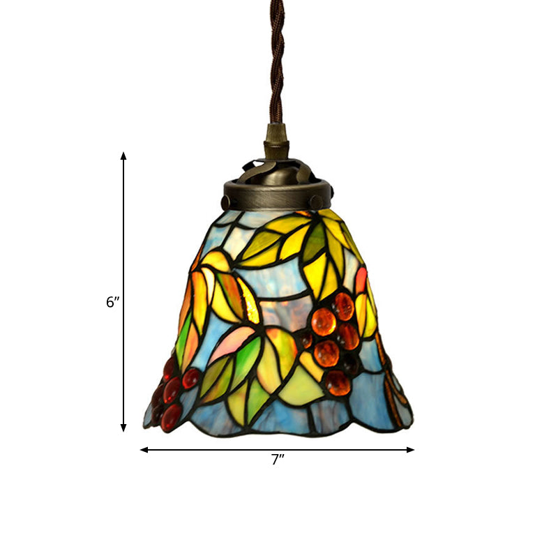 1 Light Bell Ceiling Pendant Mediterranean Red/Pink/Blue Cut Glass Suspension Lighting for Kitchen Clearhalo 'Ceiling Lights' 'Industrial' 'Middle Century Pendants' 'Pendant Lights' 'Pendants' 'Tiffany close to ceiling' 'Tiffany Pendants' 'Tiffany' Lighting' 317860