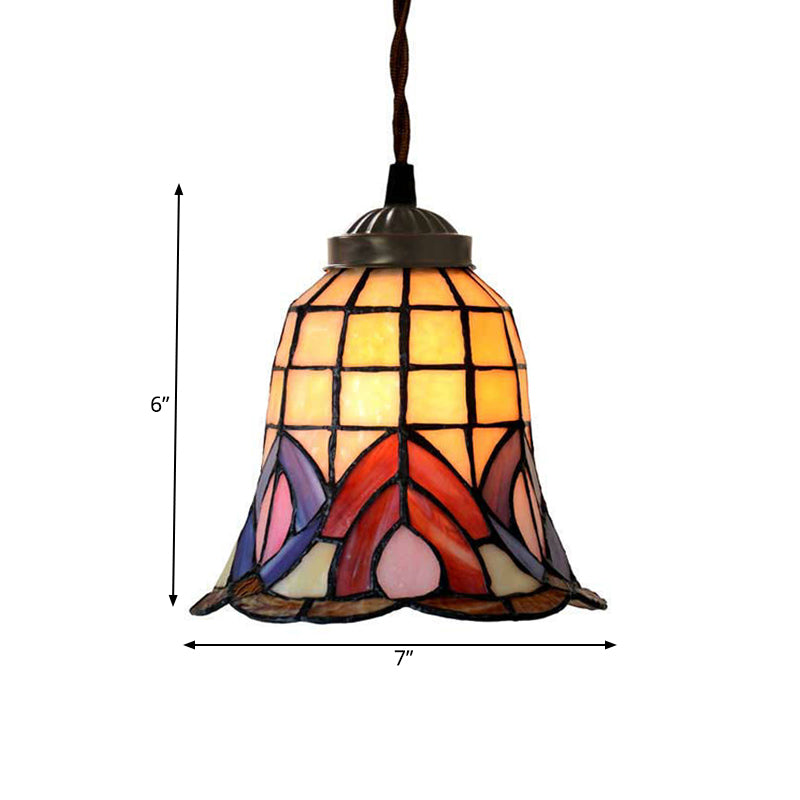 1 Light Bell Ceiling Pendant Mediterranean Red/Pink/Blue Cut Glass Suspension Lighting for Kitchen Clearhalo 'Ceiling Lights' 'Industrial' 'Middle Century Pendants' 'Pendant Lights' 'Pendants' 'Tiffany close to ceiling' 'Tiffany Pendants' 'Tiffany' Lighting' 317862