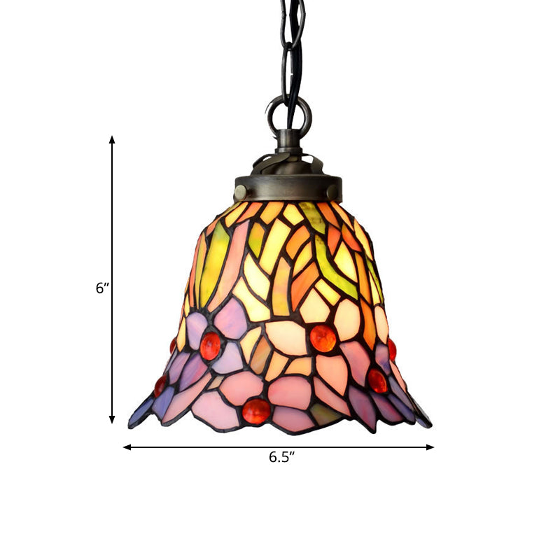 1 Light Bell Ceiling Pendant Mediterranean Red/Pink/Blue Cut Glass Suspension Lighting for Kitchen Clearhalo 'Ceiling Lights' 'Industrial' 'Middle Century Pendants' 'Pendant Lights' 'Pendants' 'Tiffany close to ceiling' 'Tiffany Pendants' 'Tiffany' Lighting' 317864