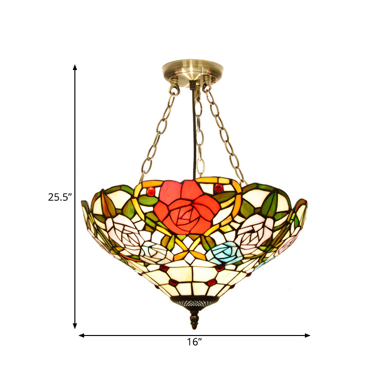 Dome White/Red/Blue Stained Glass Semi Flush Mount Mediterranean 3 Lights Brass Ceiling Lamp for Living Room Clearhalo 'Ceiling Lights' 'Close To Ceiling Lights' 'Close to ceiling' 'Glass shade' 'Glass' 'Semi-flushmount' 'Tiffany close to ceiling' 'Tiffany' Lighting' 317885