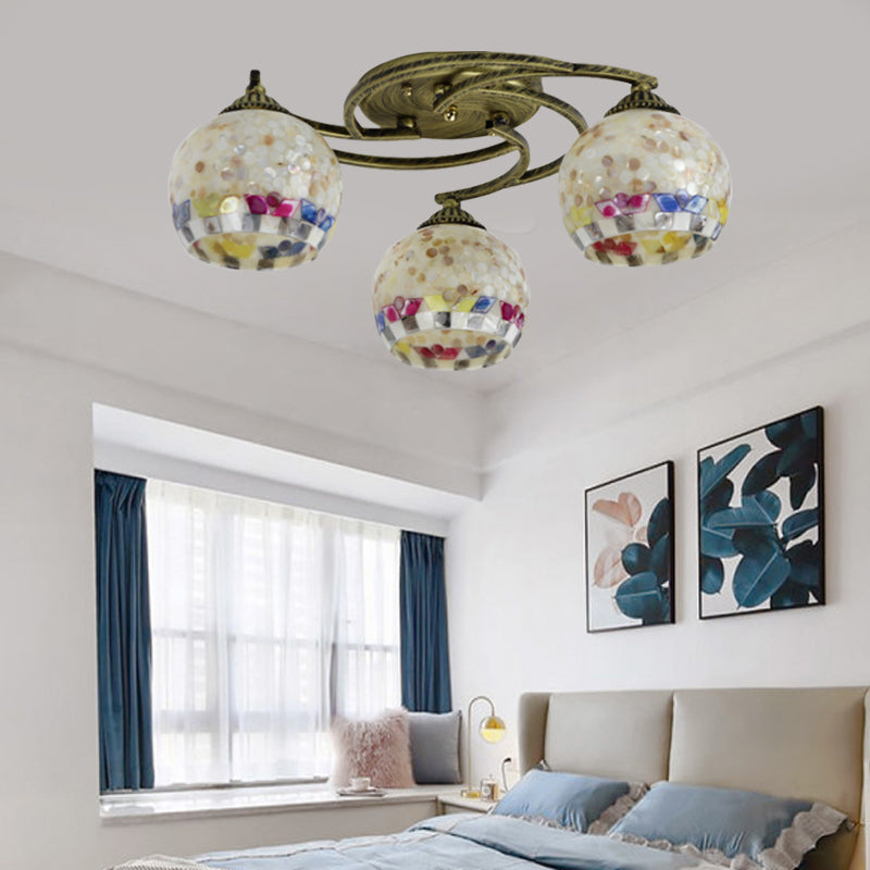 Shell Globe Semi Flush Ceiling Light Mediterranean 3/9/11 Lights White/Colorful Lighting Fixture for Living Room 3 Multi-Color Clearhalo 'Ceiling Lights' 'Close To Ceiling Lights' 'Close to ceiling' 'Flush mount' Lighting' 317935