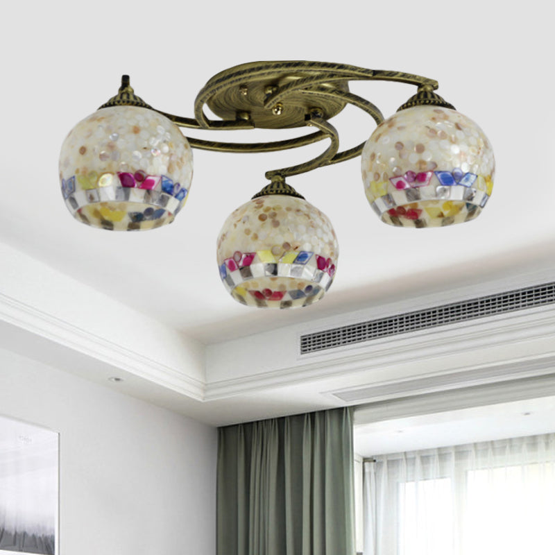 Shell Globe Semi Flush Ceiling Light Mediterranean 3/9/11 Lights White/Colorful Lighting Fixture for Living Room Clearhalo 'Ceiling Lights' 'Close To Ceiling Lights' 'Close to ceiling' 'Flush mount' Lighting' 317936