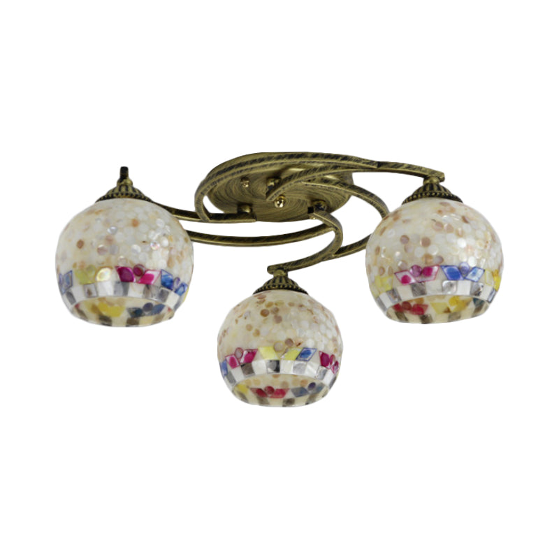 Shell Globe Semi Flush Ceiling Light Mediterranean 3/9/11 Lights White/Colorful Lighting Fixture for Living Room Clearhalo 'Ceiling Lights' 'Close To Ceiling Lights' 'Close to ceiling' 'Flush mount' Lighting' 317938