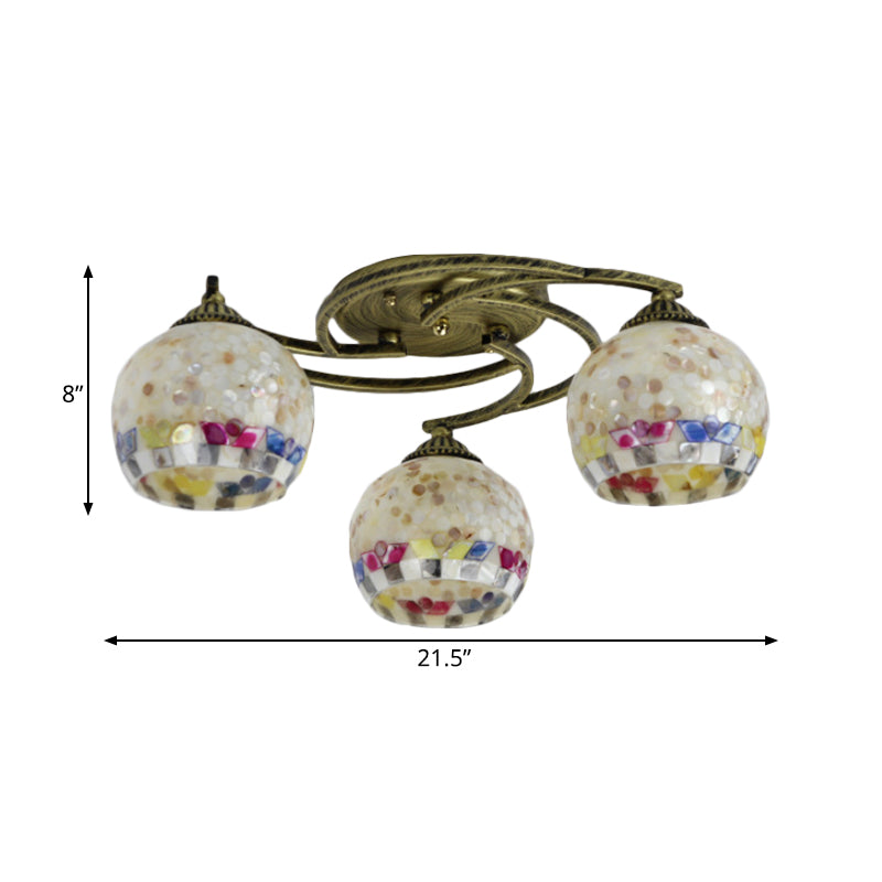 Shell Globe Semi Flush Ceiling Light Mediterranean 3/9/11 Lights White/Colorful Lighting Fixture for Living Room Clearhalo 'Ceiling Lights' 'Close To Ceiling Lights' 'Close to ceiling' 'Flush mount' Lighting' 317939