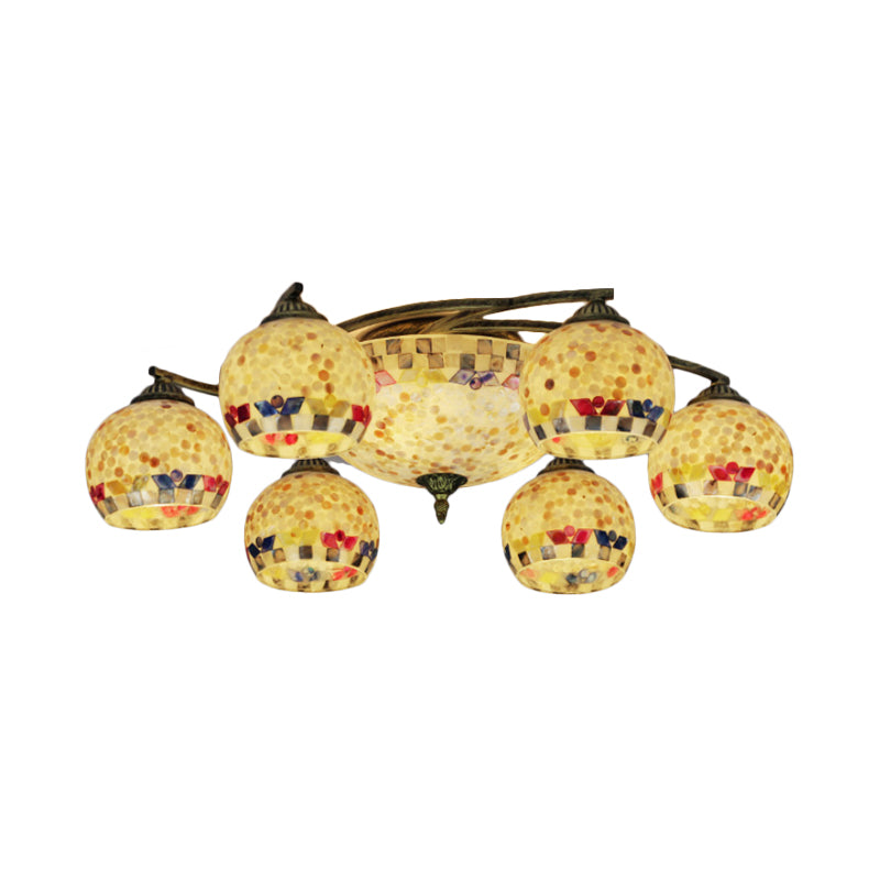 Shell Globe Semi Flush Ceiling Light Mediterranean 3/9/11 Lights White/Colorful Lighting Fixture for Living Room Clearhalo 'Ceiling Lights' 'Close To Ceiling Lights' 'Close to ceiling' 'Flush mount' Lighting' 317941