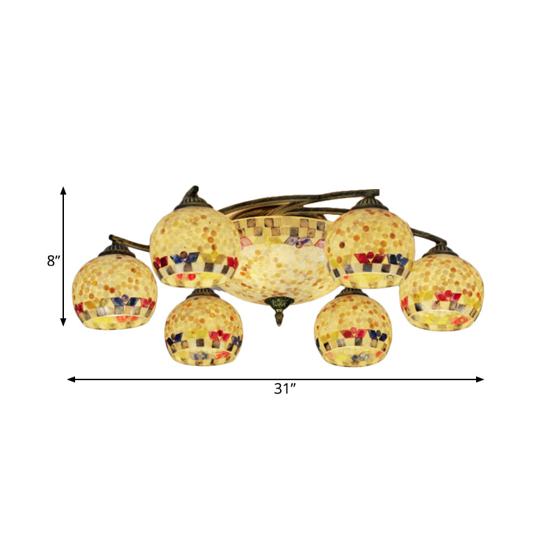 Shell Globe Semi Flush Ceiling Light Mediterranean 3/9/11 Lights White/Colorful Lighting Fixture for Living Room Clearhalo 'Ceiling Lights' 'Close To Ceiling Lights' 'Close to ceiling' 'Flush mount' Lighting' 317942