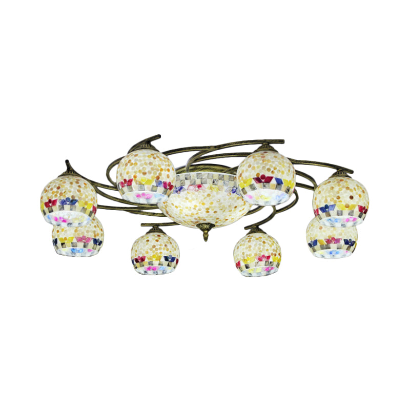 Shell Globe Semi Flush Ceiling Light Mediterranean 3/9/11 Lights White/Colorful Lighting Fixture for Living Room 11 Multi-Color Clearhalo 'Ceiling Lights' 'Close To Ceiling Lights' 'Close to ceiling' 'Flush mount' Lighting' 317943