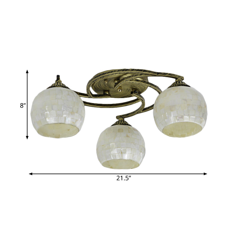 Shell Globe Semi Flush Ceiling Light Mediterranean 3/9/11 Lights White/Colorful Lighting Fixture for Living Room Clearhalo 'Ceiling Lights' 'Close To Ceiling Lights' 'Close to ceiling' 'Flush mount' Lighting' 317946