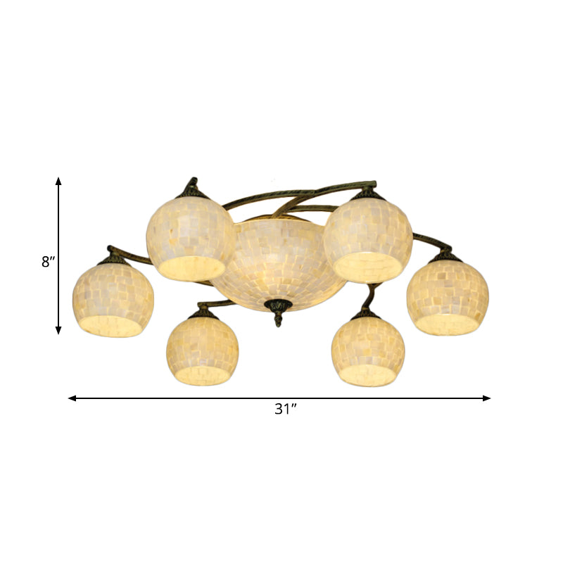 Shell Globe Semi Flush Ceiling Light Mediterranean 3/9/11 Lights White/Colorful Lighting Fixture for Living Room Clearhalo 'Ceiling Lights' 'Close To Ceiling Lights' 'Close to ceiling' 'Flush mount' Lighting' 317949