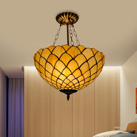 Beige Glass Semi Flush Light Domed Shade 1 Light Baroque Style Ceiling Mounted Fixture Clearhalo 'Ceiling Lights' 'Close To Ceiling Lights' 'Close to ceiling' 'Glass shade' 'Glass' 'Semi-flushmount' 'Tiffany close to ceiling' 'Tiffany' Lighting' 317976