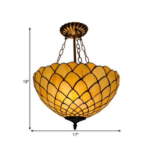Beige Glass Semi Flush Light Domed Shade 1 Light Baroque Style Ceiling Mounted Fixture Clearhalo 'Ceiling Lights' 'Close To Ceiling Lights' 'Close to ceiling' 'Glass shade' 'Glass' 'Semi-flushmount' 'Tiffany close to ceiling' 'Tiffany' Lighting' 317979