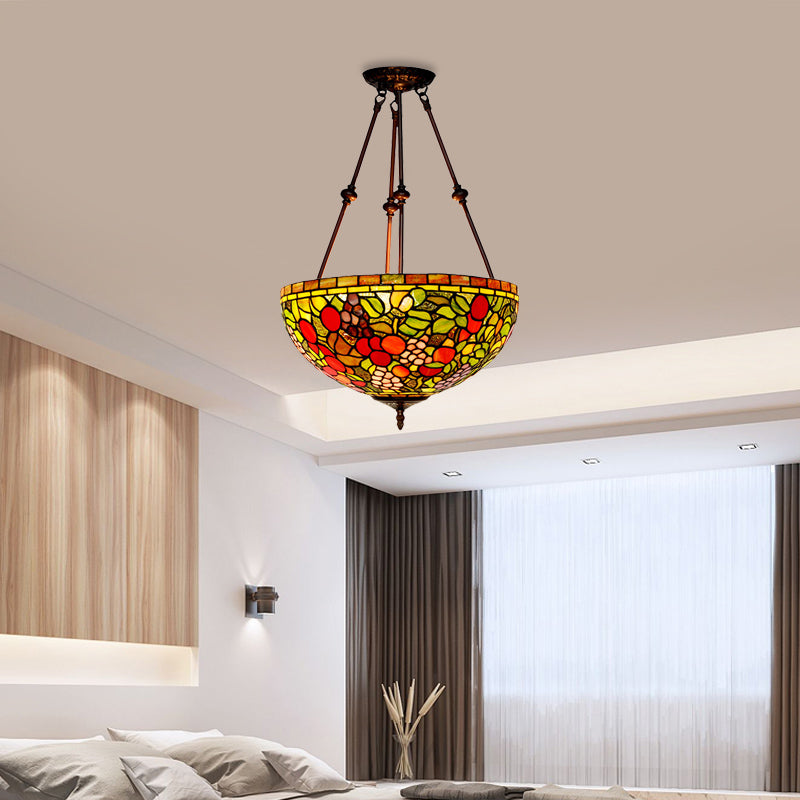 2 Lights Living Room Semi Flush Victorian Style Bronze Ceiling Light Fixture with Dome Green/Pink/Red Stained Glass Shade Green Clearhalo 'Ceiling Lights' 'Close To Ceiling Lights' 'Close to ceiling' 'Glass shade' 'Glass' 'Semi-flushmount' 'Tiffany close to ceiling' 'Tiffany' Lighting' 318059