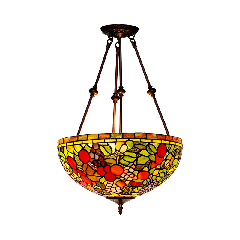 2 Lights Living Room Semi Flush Victorian Style Bronze Ceiling Light Fixture with Dome Green/Pink/Red Stained Glass Shade Clearhalo 'Ceiling Lights' 'Close To Ceiling Lights' 'Close to ceiling' 'Glass shade' 'Glass' 'Semi-flushmount' 'Tiffany close to ceiling' 'Tiffany' Lighting' 318061