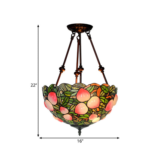 2 Lights Living Room Semi Flush Victorian Style Bronze Ceiling Light Fixture with Dome Green/Pink/Red Stained Glass Shade Clearhalo 'Ceiling Lights' 'Close To Ceiling Lights' 'Close to ceiling' 'Glass shade' 'Glass' 'Semi-flushmount' 'Tiffany close to ceiling' 'Tiffany' Lighting' 318068