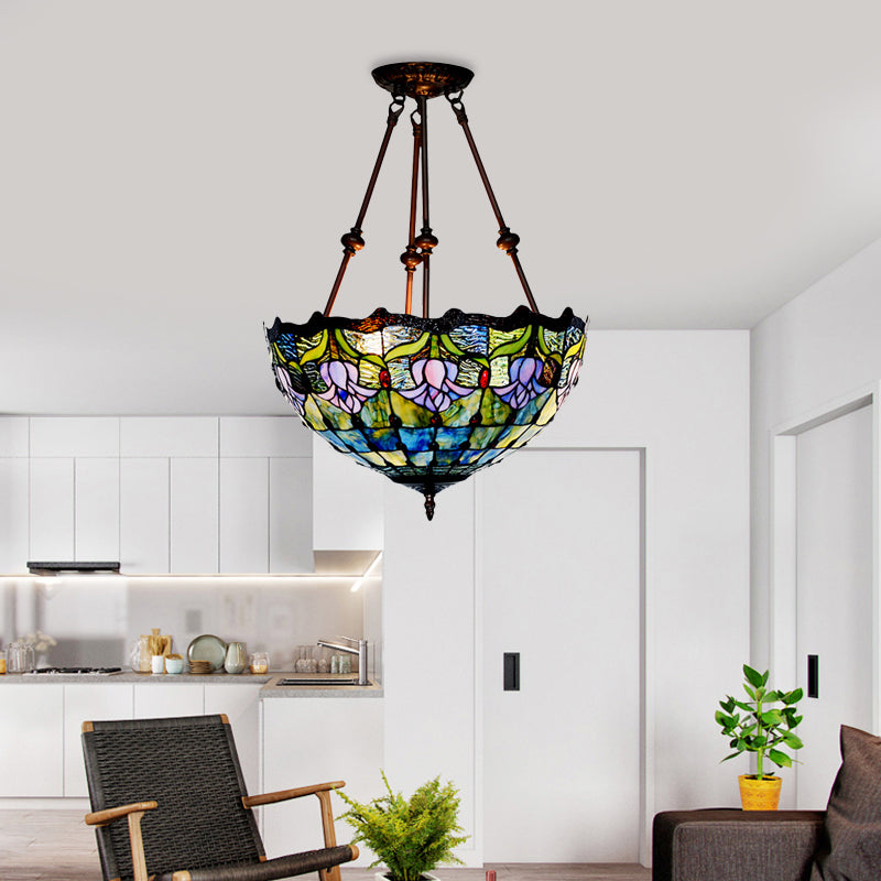 Petal Semi Flush Mount Light Baroque Red/Yellow/Blue Cut Glass 2 Lights Bronze Ceiling Fixture for Living Room Blue Clearhalo 'Ceiling Lights' 'Close To Ceiling Lights' 'Close to ceiling' 'Glass shade' 'Glass' 'Semi-flushmount' 'Tiffany close to ceiling' 'Tiffany' Lighting' 318173