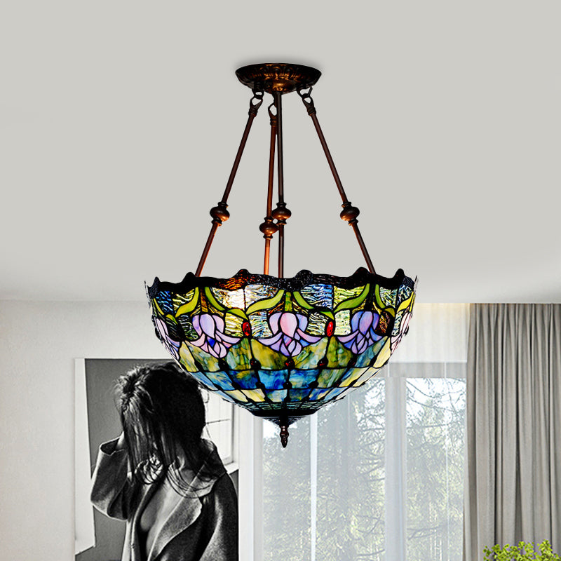 Petal Semi Flush Mount Light Baroque Red/Yellow/Blue Cut Glass 2 Lights Bronze Ceiling Fixture for Living Room Clearhalo 'Ceiling Lights' 'Close To Ceiling Lights' 'Close to ceiling' 'Glass shade' 'Glass' 'Semi-flushmount' 'Tiffany close to ceiling' 'Tiffany' Lighting' 318174