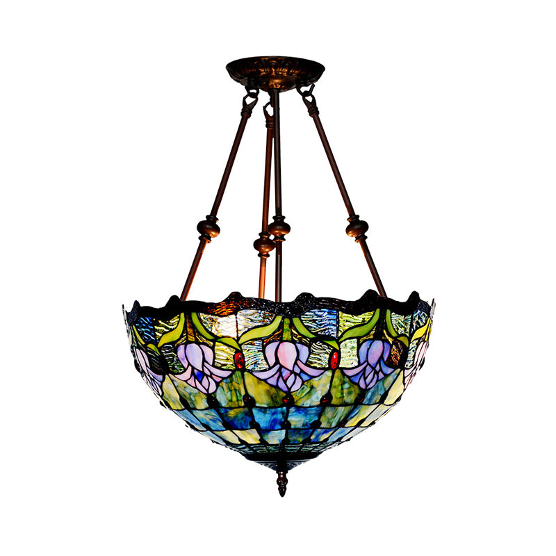 Petal Semi Flush Mount Light Baroque Red/Yellow/Blue Cut Glass 2 Lights Bronze Ceiling Fixture for Living Room Clearhalo 'Ceiling Lights' 'Close To Ceiling Lights' 'Close to ceiling' 'Glass shade' 'Glass' 'Semi-flushmount' 'Tiffany close to ceiling' 'Tiffany' Lighting' 318175