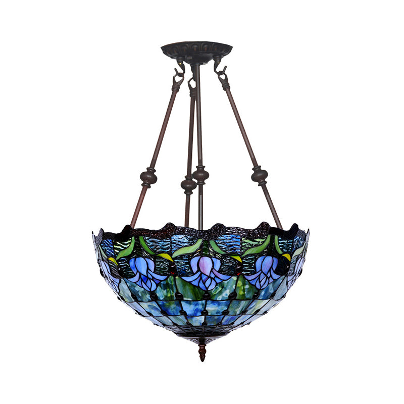 Petal Semi Flush Mount Light Baroque Red/Yellow/Blue Cut Glass 2 Lights Bronze Ceiling Fixture for Living Room Clearhalo 'Ceiling Lights' 'Close To Ceiling Lights' 'Close to ceiling' 'Glass shade' 'Glass' 'Semi-flushmount' 'Tiffany close to ceiling' 'Tiffany' Lighting' 318176
