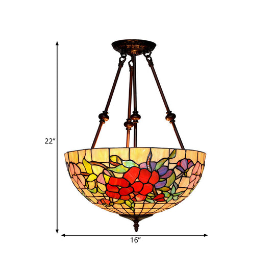 Petal Semi Flush Mount Light Baroque Red/Yellow/Blue Cut Glass 2 Lights Bronze Ceiling Fixture for Living Room Clearhalo 'Ceiling Lights' 'Close To Ceiling Lights' 'Close to ceiling' 'Glass shade' 'Glass' 'Semi-flushmount' 'Tiffany close to ceiling' 'Tiffany' Lighting' 318179