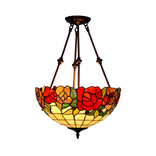 Petal Semi Flush Mount Light Baroque Red/Yellow/Blue Cut Glass 2 Lights Bronze Ceiling Fixture for Living Room Yellow Clearhalo 'Ceiling Lights' 'Close To Ceiling Lights' 'Close to ceiling' 'Glass shade' 'Glass' 'Semi-flushmount' 'Tiffany close to ceiling' 'Tiffany' Lighting' 318182