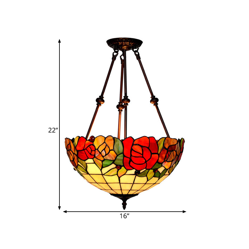 Petal Semi Flush Mount Light Baroque Red/Yellow/Blue Cut Glass 2 Lights Bronze Ceiling Fixture for Living Room Clearhalo 'Ceiling Lights' 'Close To Ceiling Lights' 'Close to ceiling' 'Glass shade' 'Glass' 'Semi-flushmount' 'Tiffany close to ceiling' 'Tiffany' Lighting' 318183
