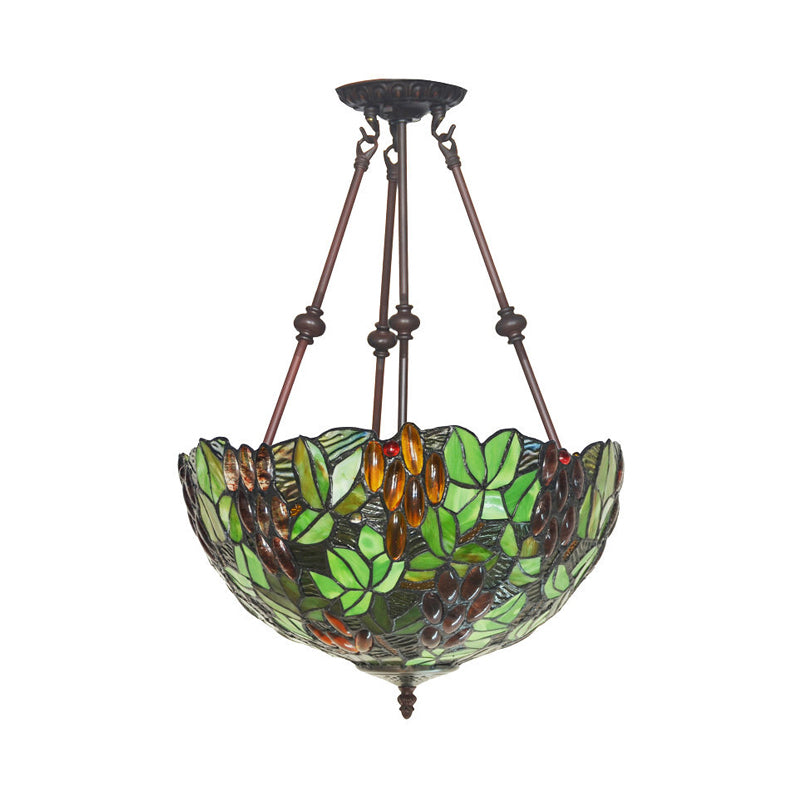 16"/18" Wide Mediterranean Dome Semi Flush Mount 2 Lights Green Cut Glass Ceiling Light Fixture Clearhalo 'Ceiling Lights' 'Close To Ceiling Lights' 'Close to ceiling' 'Glass shade' 'Glass' 'Semi-flushmount' 'Tiffany close to ceiling' 'Tiffany' Lighting' 318194