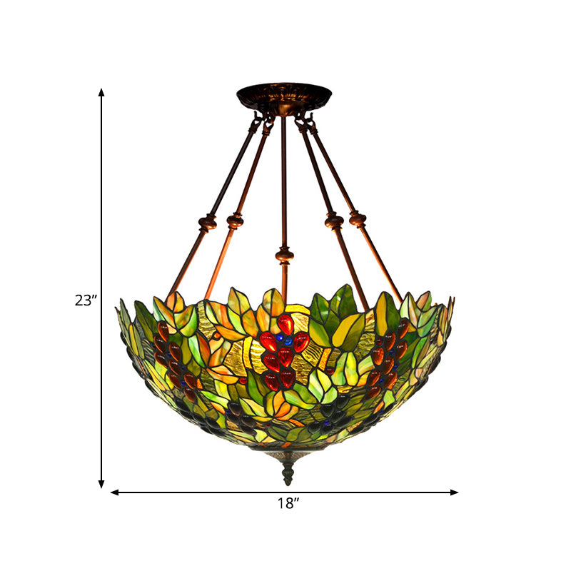 16"/18" Wide Mediterranean Dome Semi Flush Mount 2 Lights Green Cut Glass Ceiling Light Fixture Clearhalo 'Ceiling Lights' 'Close To Ceiling Lights' 'Close to ceiling' 'Glass shade' 'Glass' 'Semi-flushmount' 'Tiffany close to ceiling' 'Tiffany' Lighting' 318197