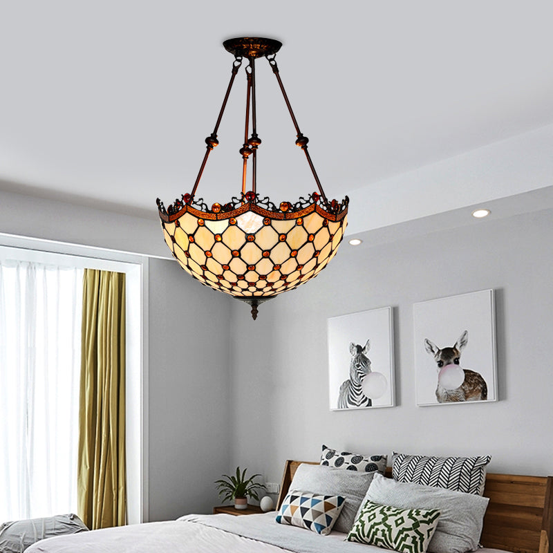 16"/18" Wide Beige Glass Semi Flush Light Fixture Beaded 2 Lights Tiffany Style Ceiling Mount for Corridor Beige 16" Clearhalo 'Ceiling Lights' 'Close To Ceiling Lights' 'Close to ceiling' 'Glass shade' 'Glass' 'Semi-flushmount' 'Tiffany close to ceiling' 'Tiffany' Lighting' 318198
