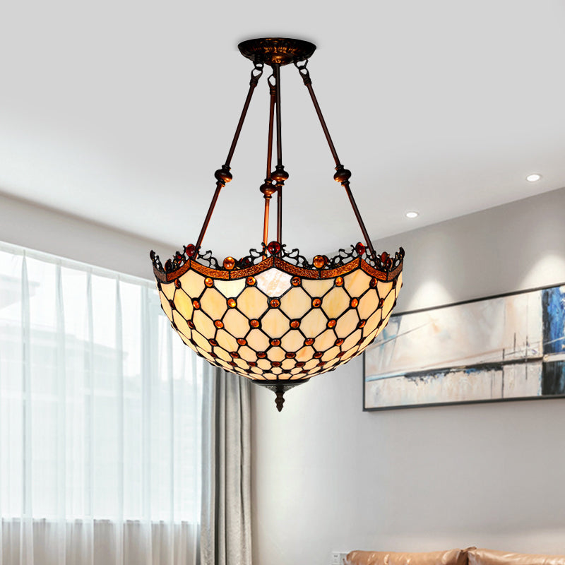 16"/18" Wide Beige Glass Semi Flush Light Fixture Beaded 2 Lights Tiffany Style Ceiling Mount for Corridor Clearhalo 'Ceiling Lights' 'Close To Ceiling Lights' 'Close to ceiling' 'Glass shade' 'Glass' 'Semi-flushmount' 'Tiffany close to ceiling' 'Tiffany' Lighting' 318199