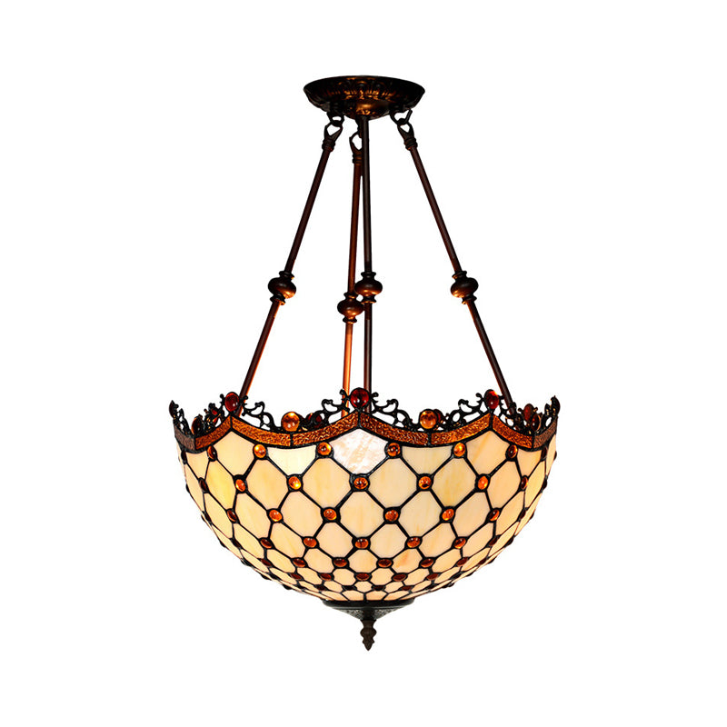 16"/18" Wide Beige Glass Semi Flush Light Fixture Beaded 2 Lights Tiffany Style Ceiling Mount for Corridor Clearhalo 'Ceiling Lights' 'Close To Ceiling Lights' 'Close to ceiling' 'Glass shade' 'Glass' 'Semi-flushmount' 'Tiffany close to ceiling' 'Tiffany' Lighting' 318200