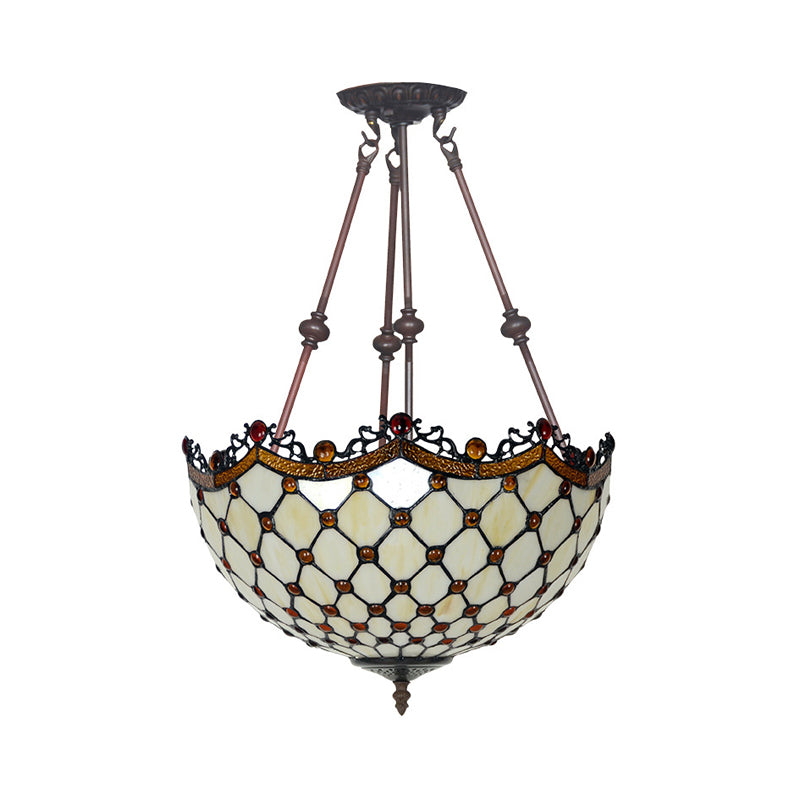 16"/18" Wide Beige Glass Semi Flush Light Fixture Beaded 2 Lights Tiffany Style Ceiling Mount for Corridor Clearhalo 'Ceiling Lights' 'Close To Ceiling Lights' 'Close to ceiling' 'Glass shade' 'Glass' 'Semi-flushmount' 'Tiffany close to ceiling' 'Tiffany' Lighting' 318201