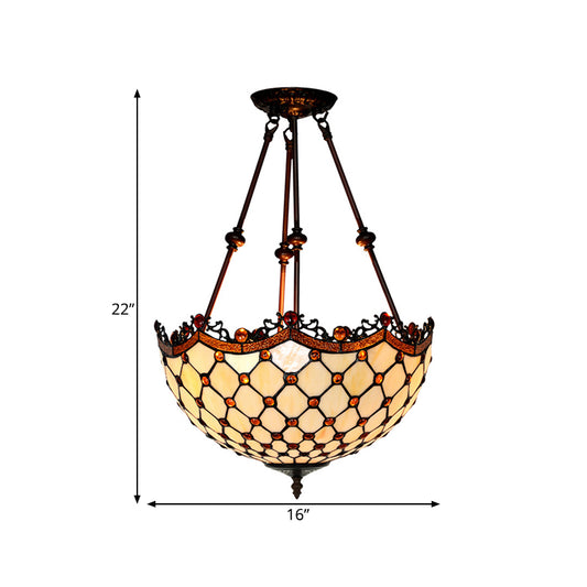 16"/18" Wide Beige Glass Semi Flush Light Fixture Beaded 2 Lights Tiffany Style Ceiling Mount for Corridor Clearhalo 'Ceiling Lights' 'Close To Ceiling Lights' 'Close to ceiling' 'Glass shade' 'Glass' 'Semi-flushmount' 'Tiffany close to ceiling' 'Tiffany' Lighting' 318202