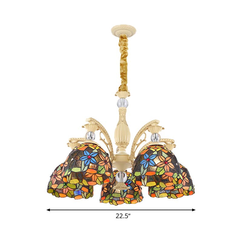 Mediterranean Floral Chandelier Lighting 6/9/11 Lights Stained Art Glass Pendant Light Kit in Orange Clearhalo 'Ceiling Lights' 'Chandeliers' 'Industrial' 'Middle Century Chandeliers' 'Tiffany Chandeliers' 'Tiffany close to ceiling' 'Tiffany' Lighting' 318425