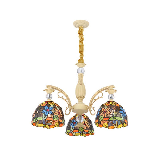Mediterranean Floral Chandelier Lighting 6/9/11 Lights Stained Art Glass Pendant Light Kit in Orange Clearhalo 'Ceiling Lights' 'Chandeliers' 'Industrial' 'Middle Century Chandeliers' 'Tiffany Chandeliers' 'Tiffany close to ceiling' 'Tiffany' Lighting' 318428